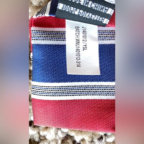 Clip on Satin Necktie. Junior's. Navy Blue White and Red. - Picture 9 of 9
